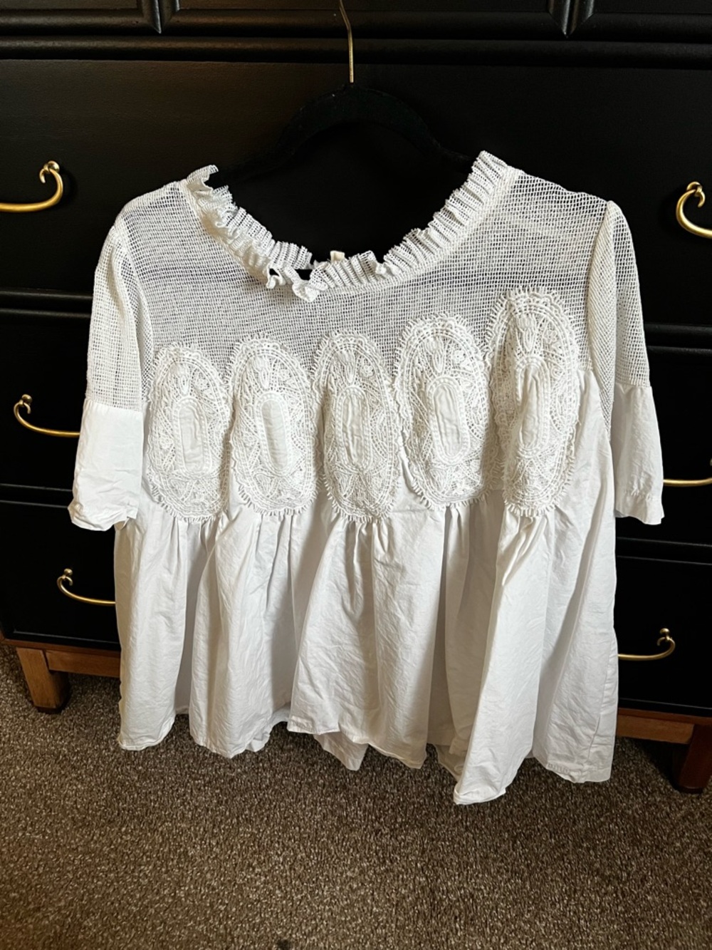 Anthropologie En Elly White Crochet Yoke Peasant Blouse